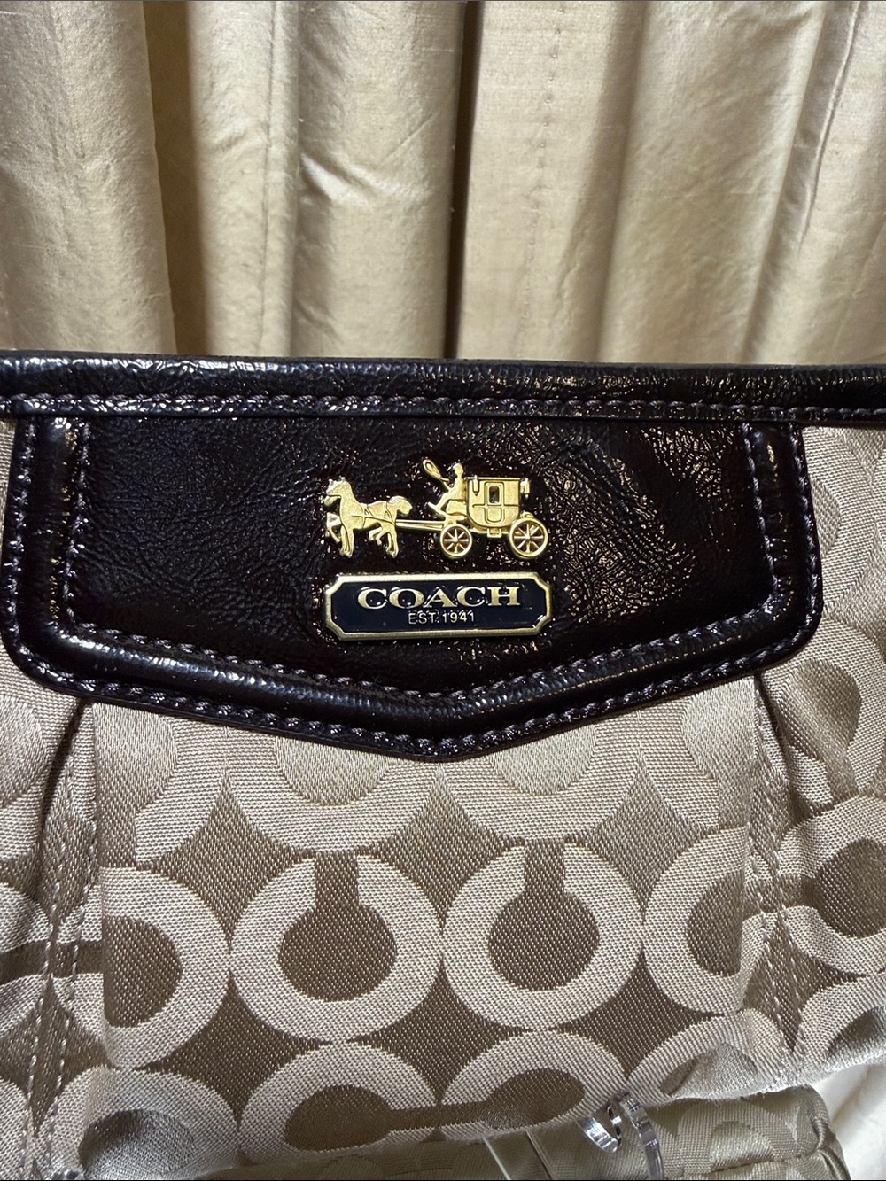 Coach Signature C Logo Wristlet with Brown Leather Trim and Gold Hardware - Picture 4 of 9